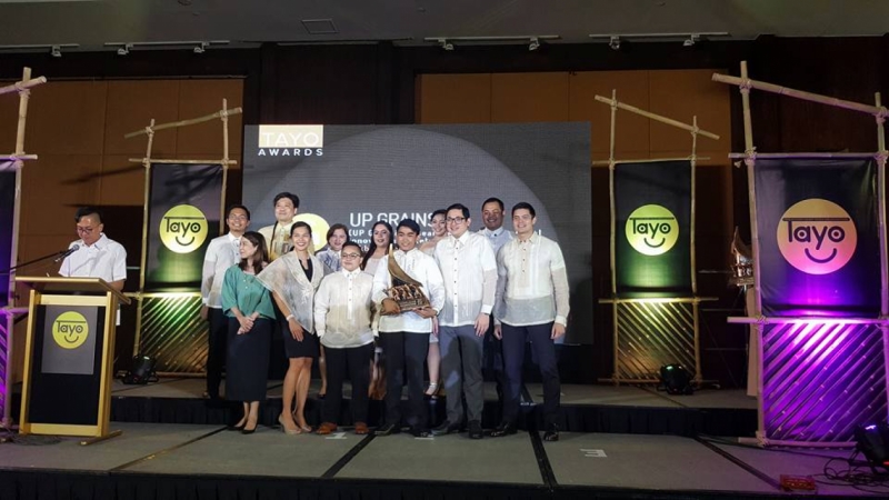 UP GRAINS, one of the Ten Accomplished Youth Organizations for 2017, receive their trophy during the TAYO Awarding Ceremony on 22 February 2018.